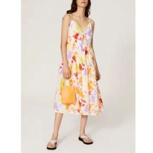 PETER SOM Dress Womens 2 Sleeveless Floral Midi V-Neck Sundress Cotton Lined